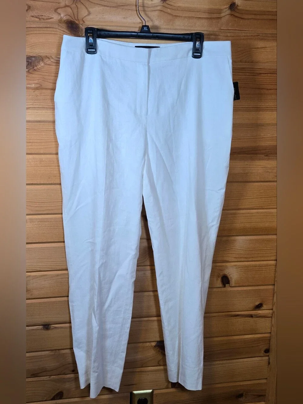 Evan Picone Black Label NWT Linen Rayon Pants 12 Lined Straight Leg White Ankle - Picture 2 of 6